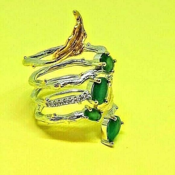 Beautiful Natural Green Agate Gemstone 925 Sterling Sliver Ring (Adjustable) - Picture 5 of 7